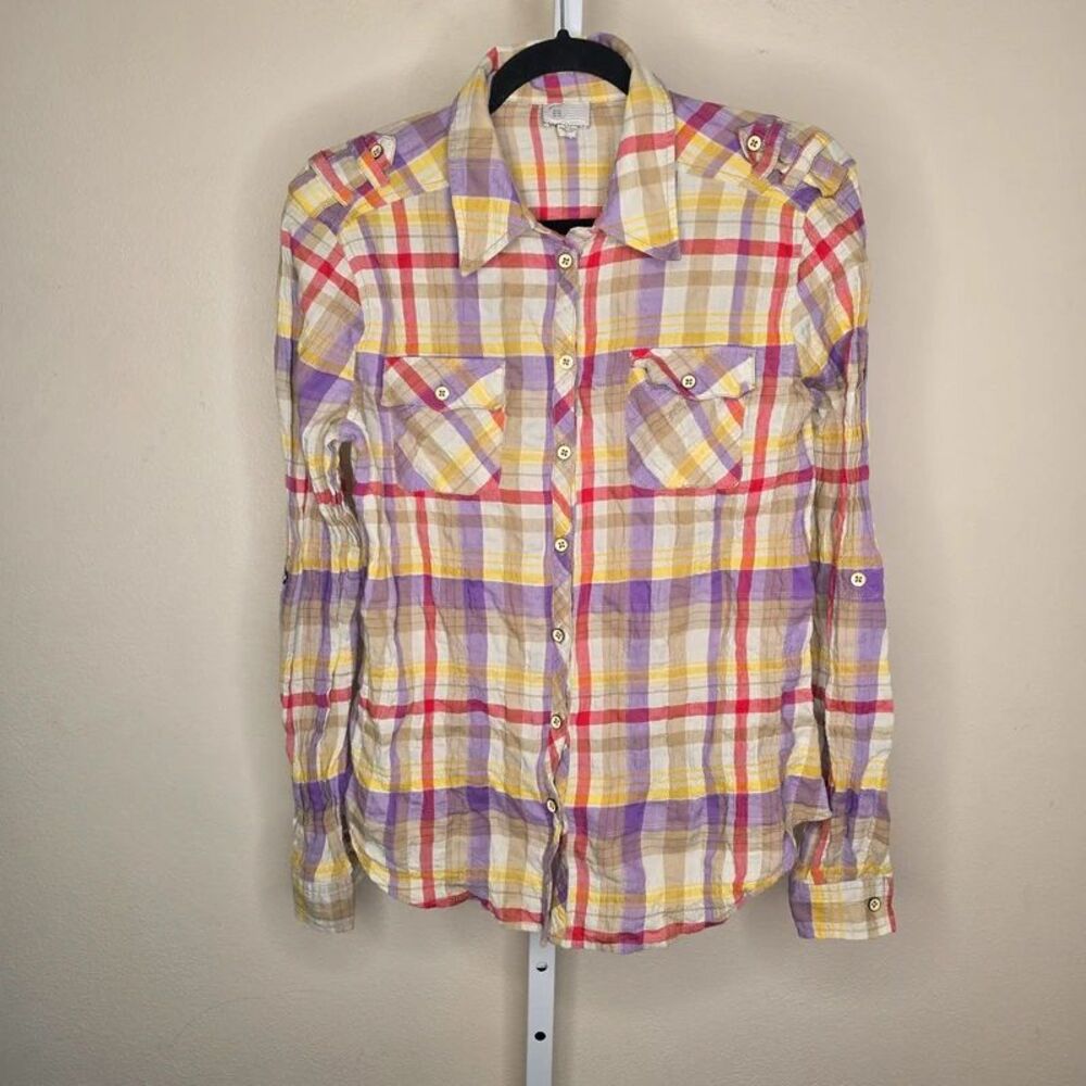 Anthropologie Postmark 9-H15 St Size 10 Multicolor Plaid LS Roll Tab Button Up
